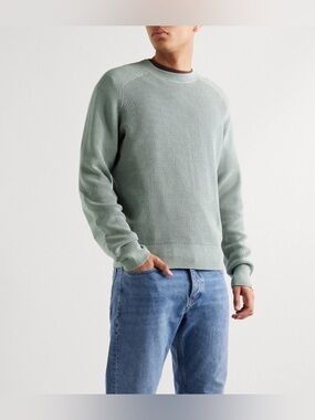 Rag & Bone Dexter Green Blue Cotton Knit Patch Long Sleeve Crew Sweater Men’s XL